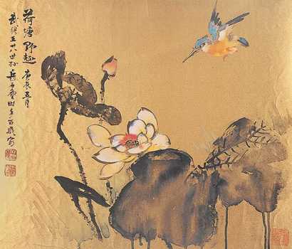 岳石尘 花鸟 镜心